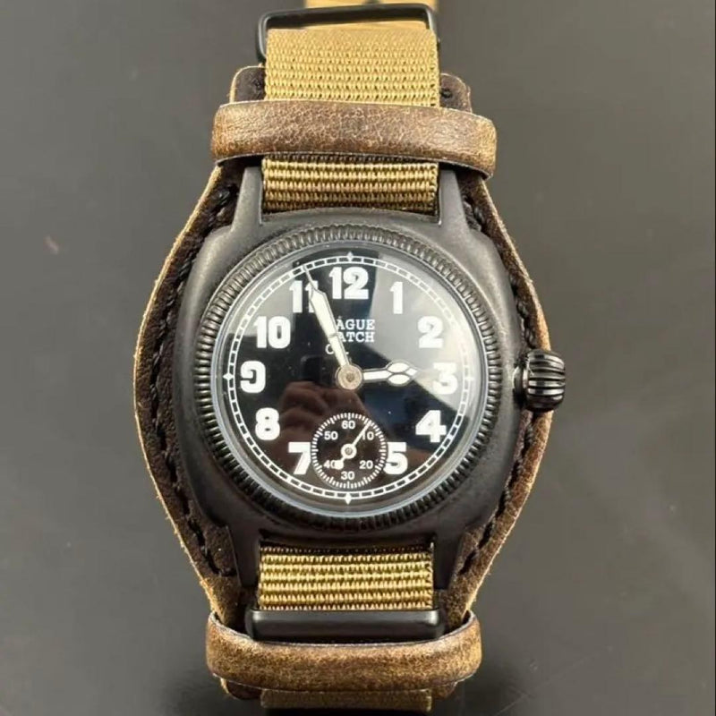 Vague Watch Co Coussin Military Watch 33mm Case Cushion Case Leather Strap