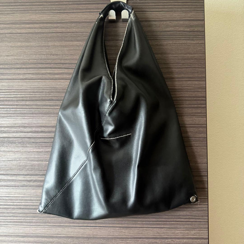 MM6 Maison Margiela Bag Black Triangular Silhouette White Stitching Snap Closure