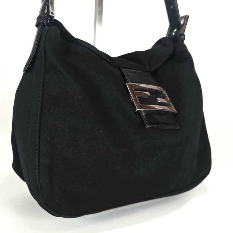 FENDI Mamma Baguette Black Cotton Jersey Leather One Shoulder Bag Pouch