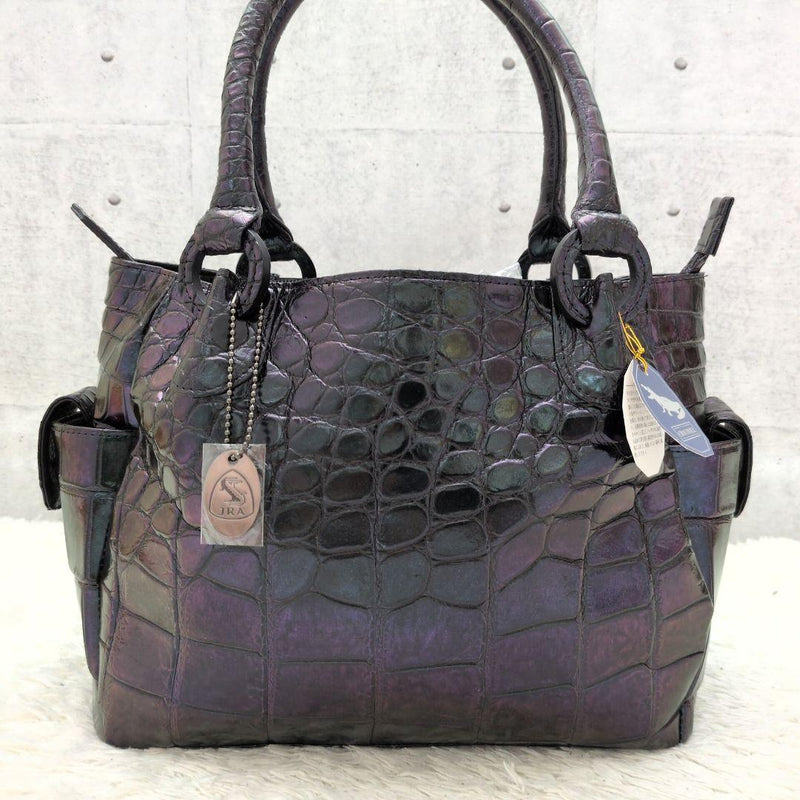 JRA Certified Metallic Purple Crocodile Handbag Womens 22x28x12cm 3 Compartments