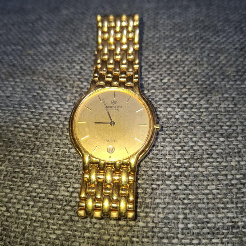 Raymond Weil Fidelio 4802 Mens Quartz Watch 32mm Gold Plated Champagne Dial Date
