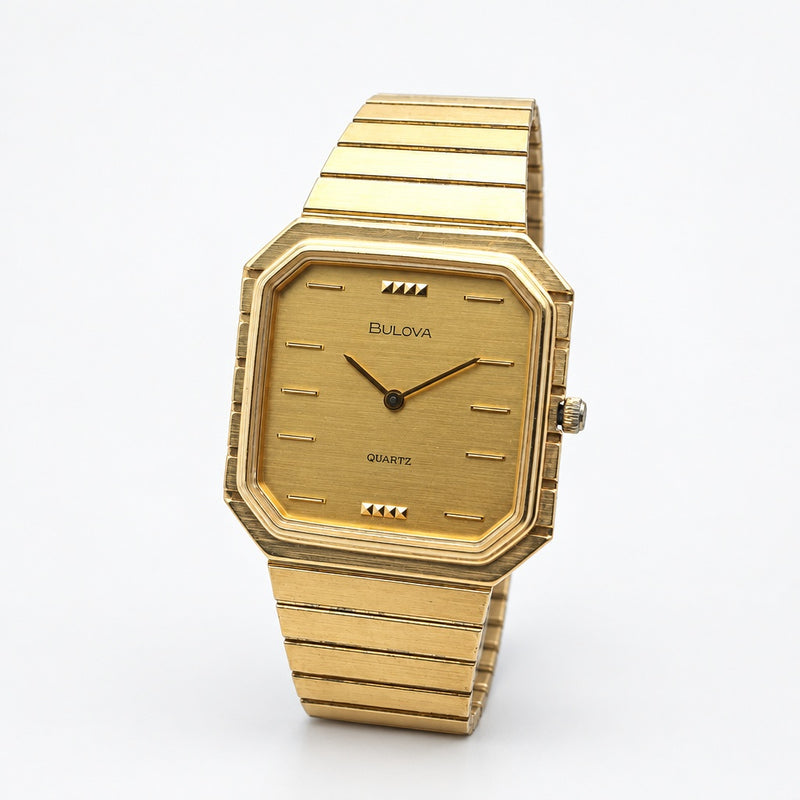 Bulova P3 Quartz Mens Watch 29mm Square Gold Tone Battery Replaced 2026 Wrist