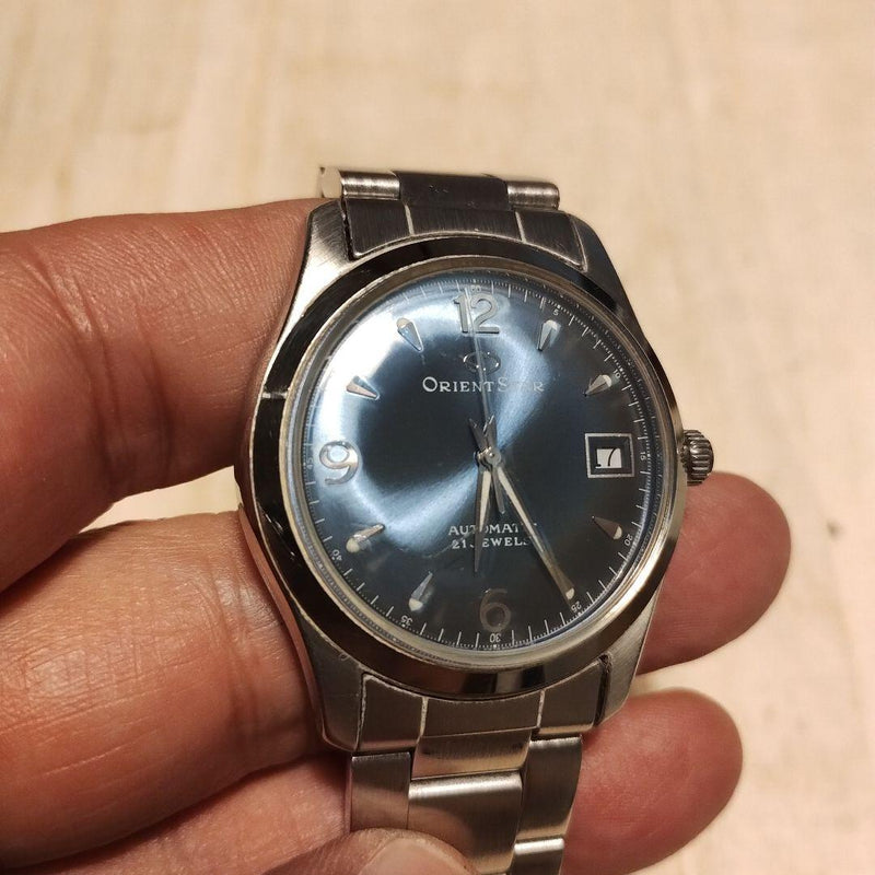 Orient Star Automatic Watch 591302-70 Blue Dial SS Bracelet Exhibition Back Date