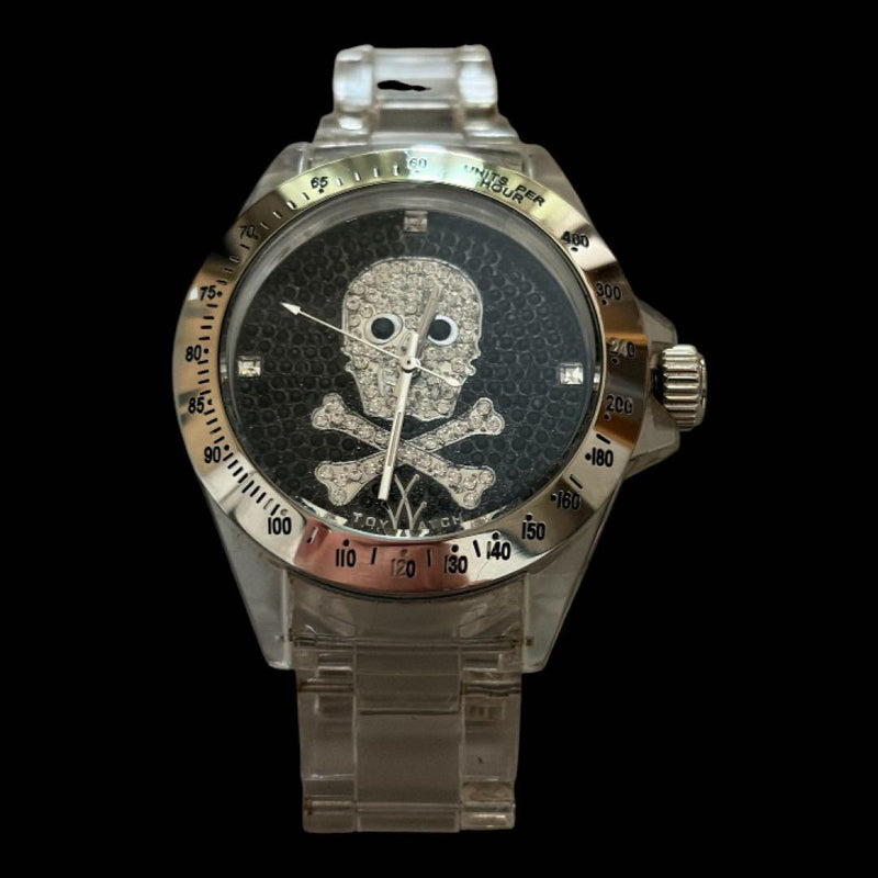 TOY WATCH S04WHPG Quartz Transparent Polycarbonate Rhinestone Skull Watch