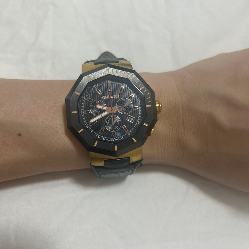 Roberto Cavalli by Franck Muller Watch Black Dial Octagonal Bezel Chronograph