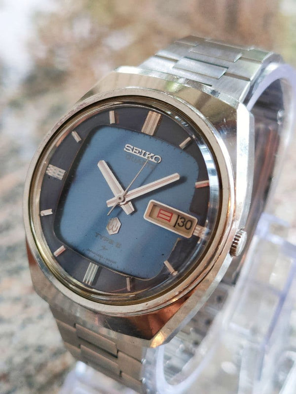 SEIKO TYPE II 4623-9000 Quartz Stainless Steel Blue Dial Day Date Bracelet