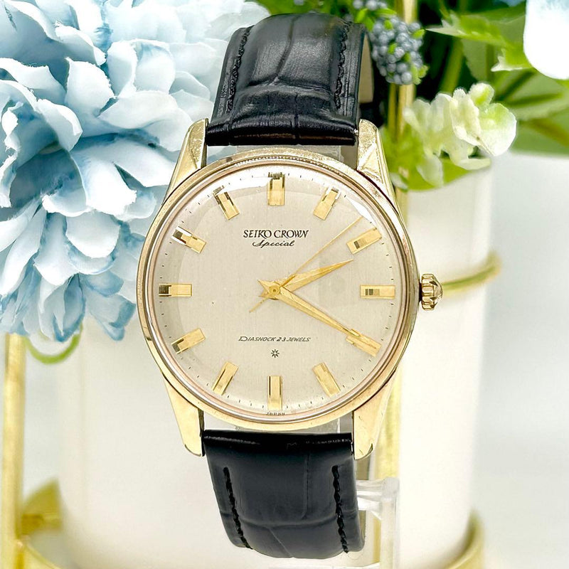 SEIKO CROWN Special J14100 Manual 23J Gold Filled 38mm Gold Black Dial Watch