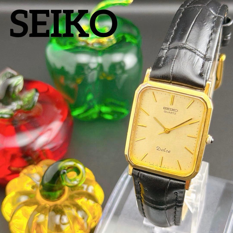 Seiko Dolce 7731-5240 Gold Tank Quartz Mens Watch 35.5x26.1mm Black Dial