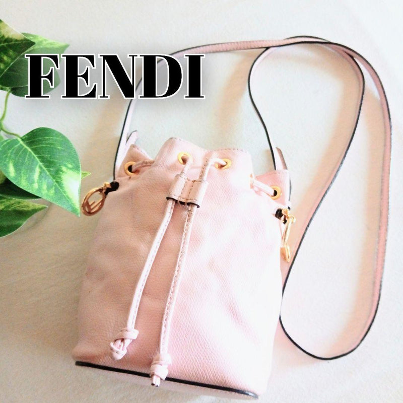 FENDI Mon Tresor Mini Leather Pink Gold 2way Bucket Crossbody Bag W12 H17.5