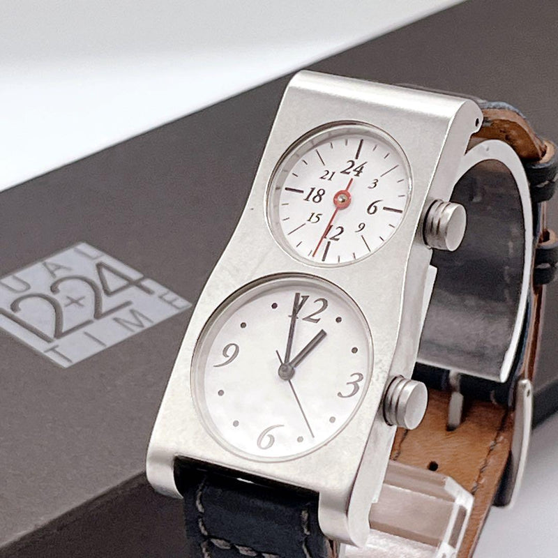 SPQR DUAL TIME 12+24 Watch Quartz Stainless Steel 27mm Leather Sapphire Glass WR