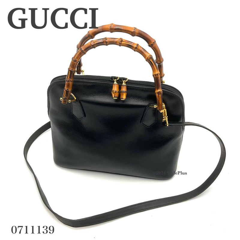 Gucci Bamboo 2Way Shoulder Tote Handbag Black Leather W25.5cm H20cm D9cm