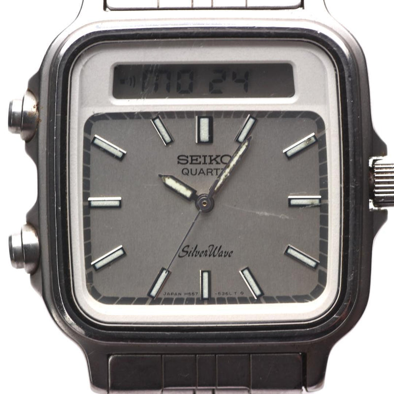 SEIKO SilverWave H557-5260 Quartz Ana-Digi SS Silver Dial W31mm Watch 1982