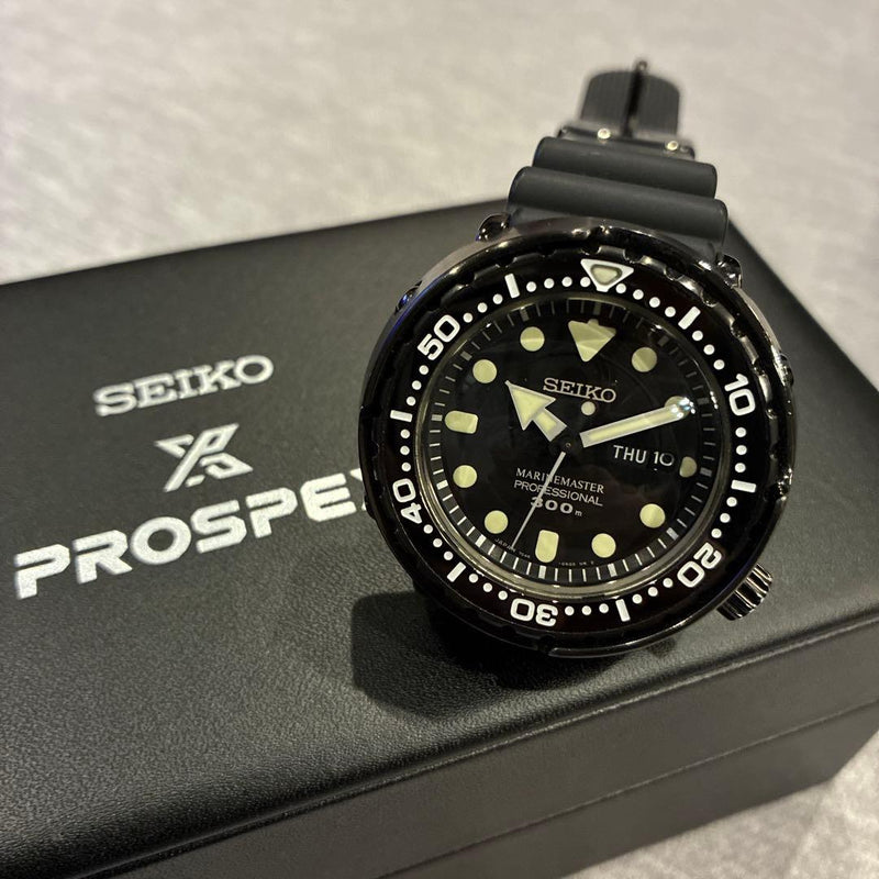SEIKO SBBN035 Marine Master Professional Tuna Can Quartz 300m Black Rubber Watch