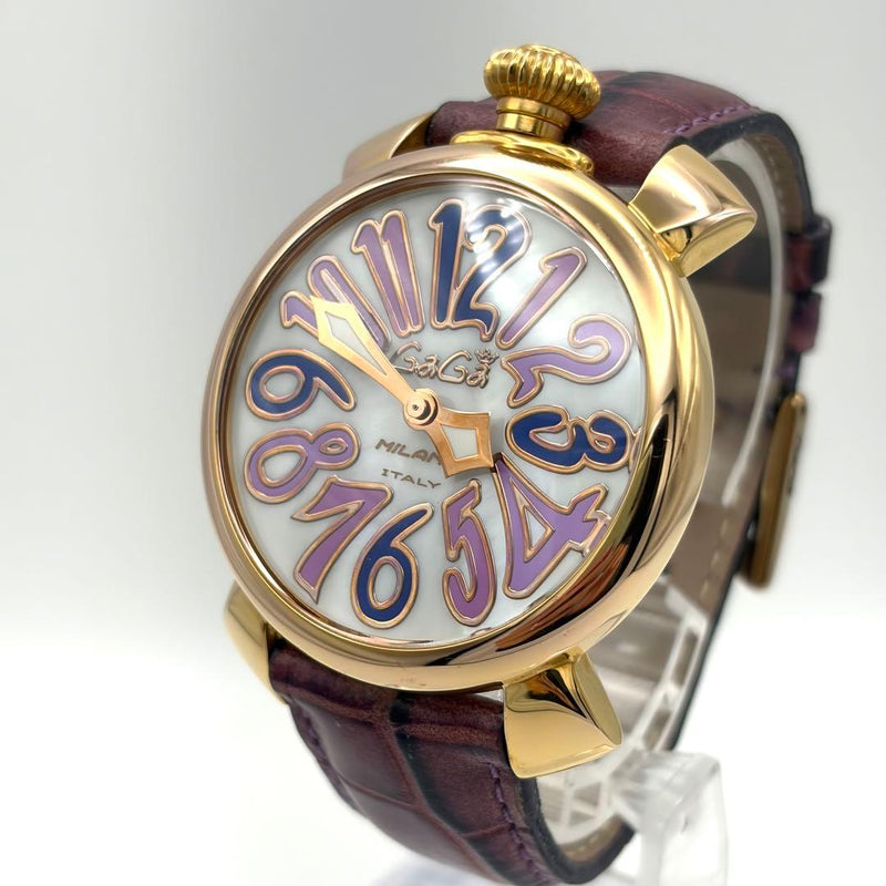 GaGaMILANO Manuale 40 Quartz 40mm Gold SS Gold Bezel White Shell Purple Band
