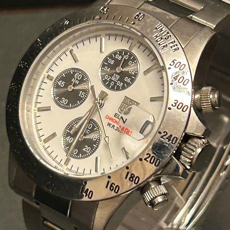 ELGIN FK-1184-SL Mens Quartz 43.7mm White Dial Silver Chronograph 200M Watch