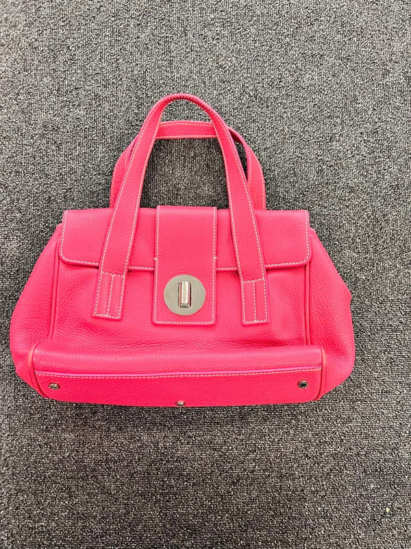 Pink Grained Leather Turnlock Closure Handbag Bottom Studs Made In Italy