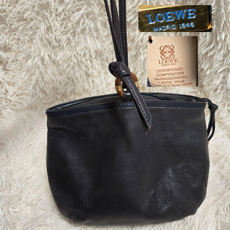 LOEWE Anagram Drawstring Shoulder Bag Nappa Leather Black 6.9x9.3x3.5in M81054