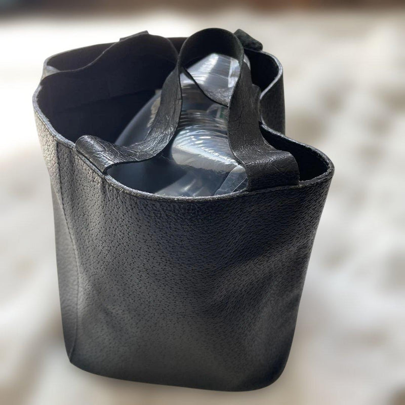 COMME des GARCONS Handbag Black Leather 6.3x6.3in Base 7.5in Height 100 Leather