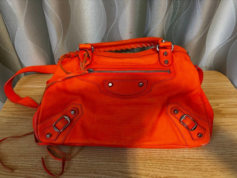 BALENCIAGA Classic City 240579-7501 Orange Lizard Embossed Leather 33x25cm