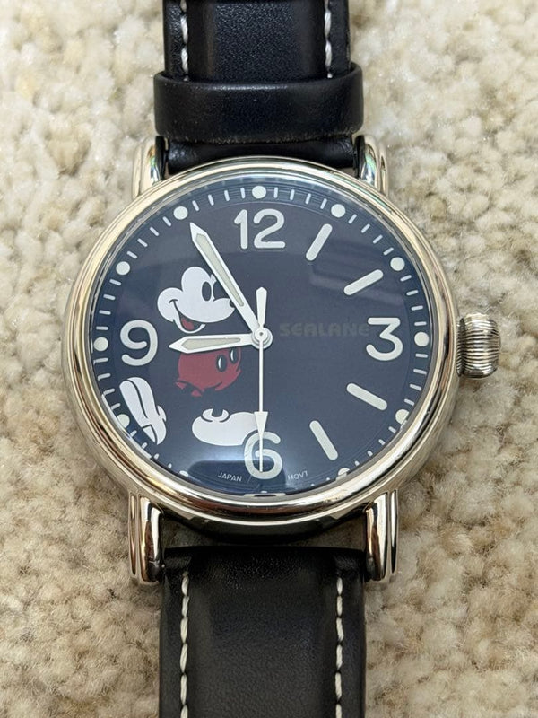 SEALANE Disney 110th Anniversary Mickey Mouse Watch 40mm Black Leather