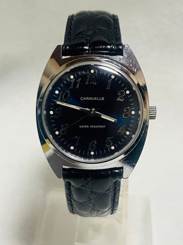Caravelle-Bulova S8877T Mens Hand-Winding 35mm Silver Watch Blue Dial Black