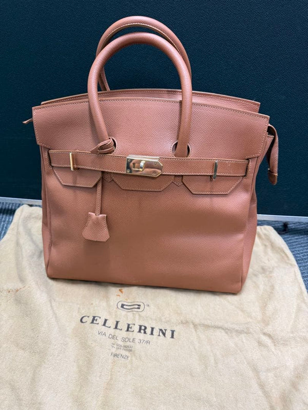 CELLERINI Leather Handbag Brown Approximately 30cm Width 24cm Height 13cm Depth