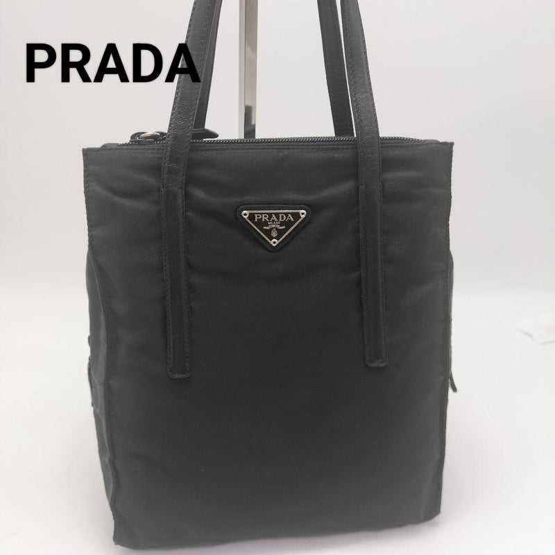 PRADA Black Nylon Leather Shoulder Tote Bag W21cm H24.5cm D9cm 2 Ext 1 Int Zip