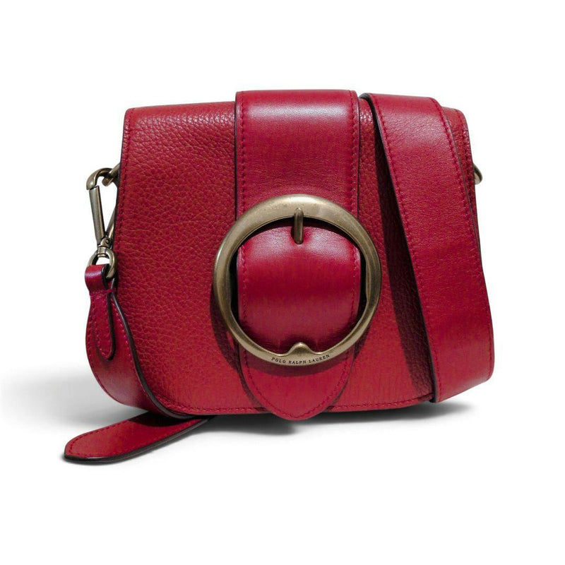 POLO RALPH LAUREN Lennox Pebbled Leather Shoulder Bag Red 6.7x8.3x3.1in