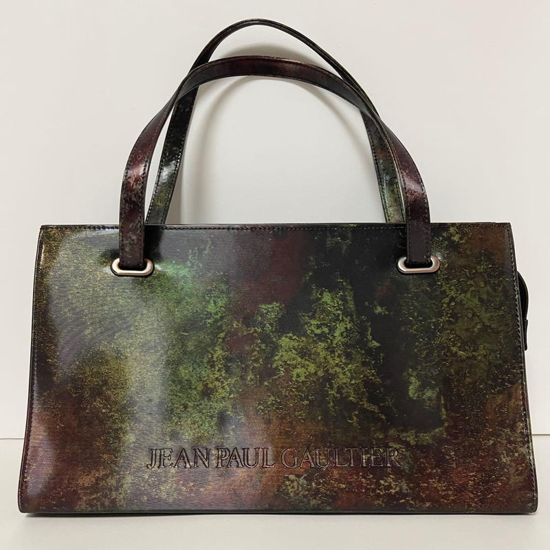 Jean Paul Gaultier V Cyber Logo Wide Handbag Iridescent Metallic 7.1x12.6x5.1in