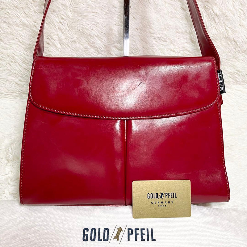 GOLD PFEIL Oxford Burgundy Leather Handbag 9.4x11.8x3.1in Shoulder 14.6in