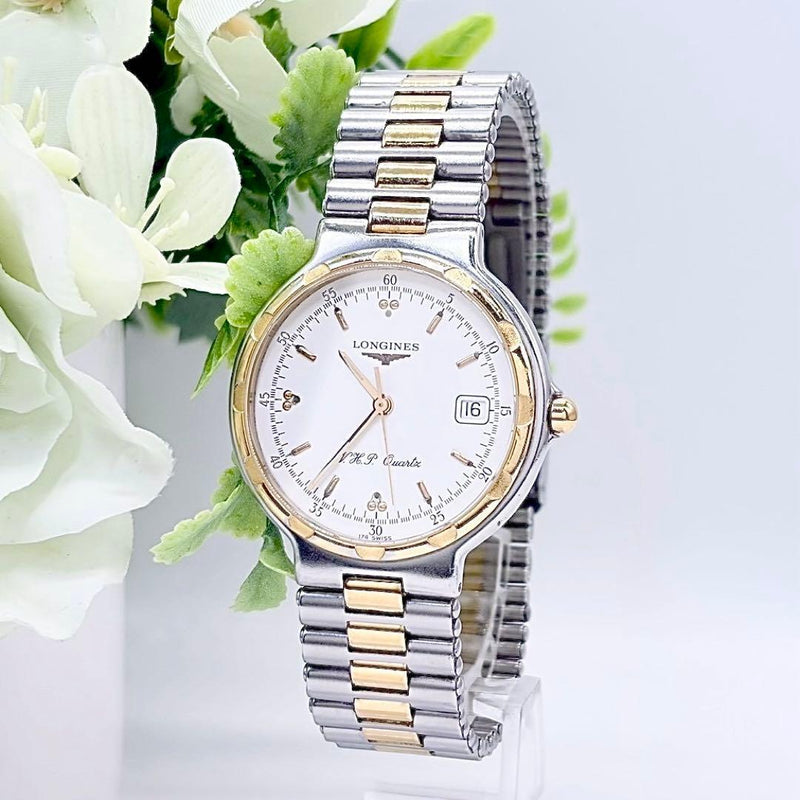 LONGINES Conquest V.H.P. L1.613.3 Quartz 34mm Mens Two Tone Silver Dial Watch