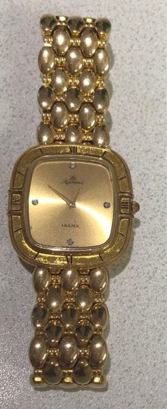 DELMA Les Supremes Mens Square Quartz Watch 18K Gold Plated 30mm Gold Dial