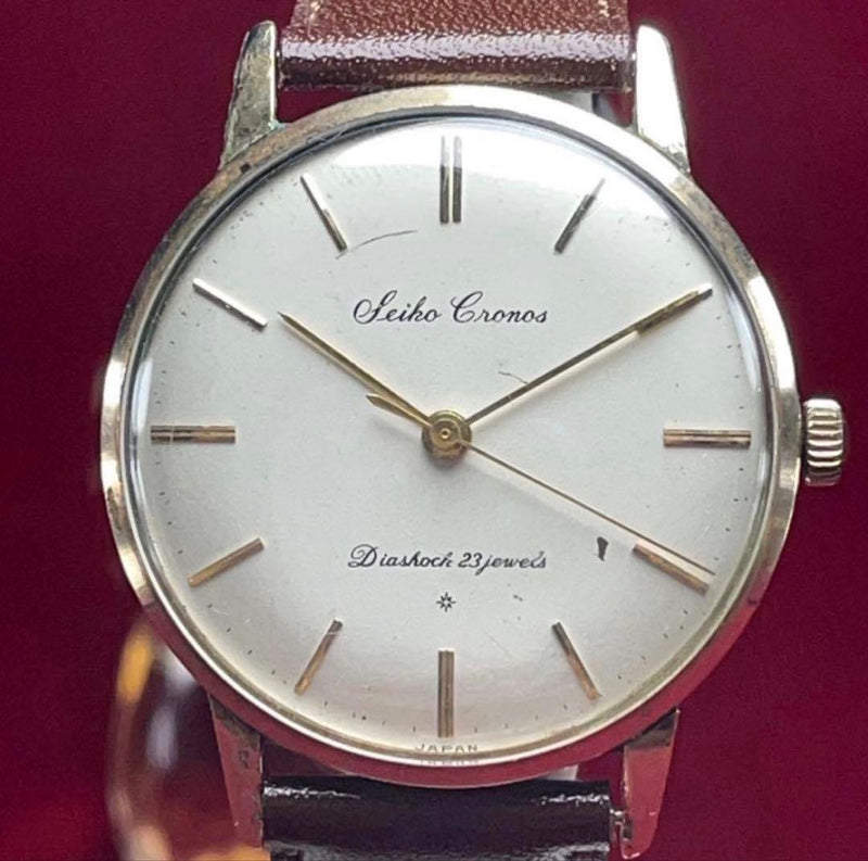 SEIKO Cronos Manual 23J 34mm Gold Tone SD Silver White Dial 14K Solid Indices