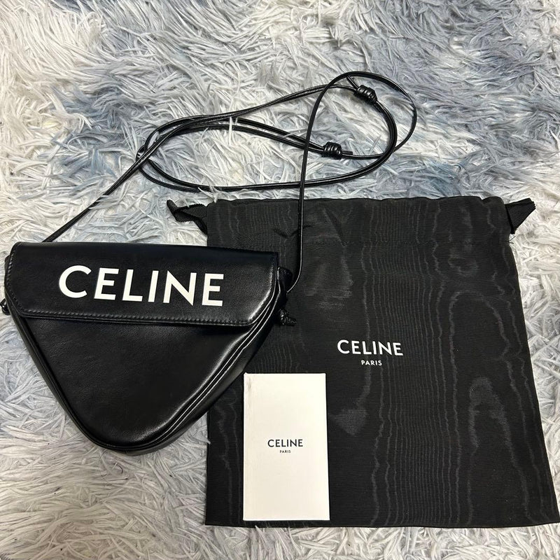 CELINE Triomphe Canvas Triangle Shoulder Bag Black With Dust Bag Booklet