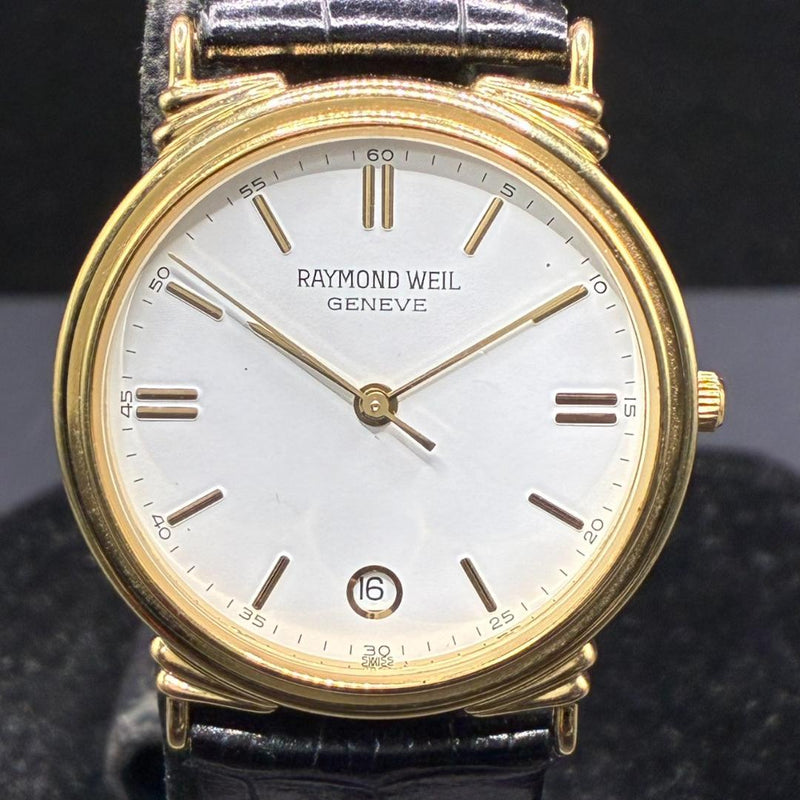 RAYMOND WEIL m-940 5531 Quartz Mens Watch 31mm Gold Tone SS White Dial Leather