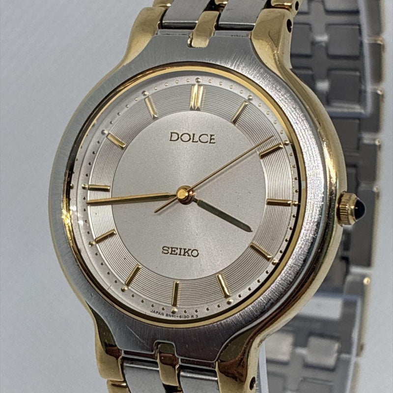 Seiko Dolce 8N41-6100 Mens Quartz Watch Stainless Steel 31.4mm Silver Gold 1993