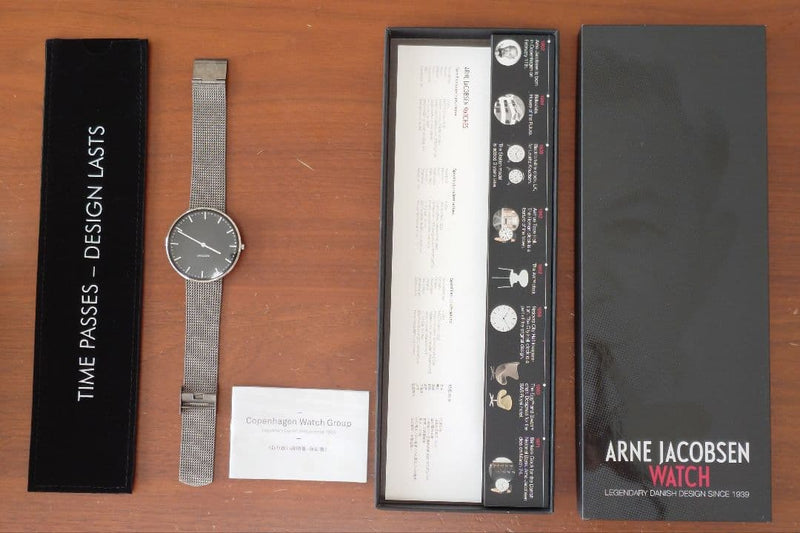 ARNE JACOBSEN City Hall Watch 40mm Black Dial Mesh Quartz Original Box Warranty