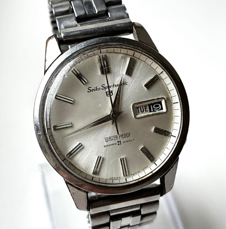 SEIKO Sportsmatic 5 6619-8970 Automatic 21J 37mm Silver Day Date 1965 SS Band