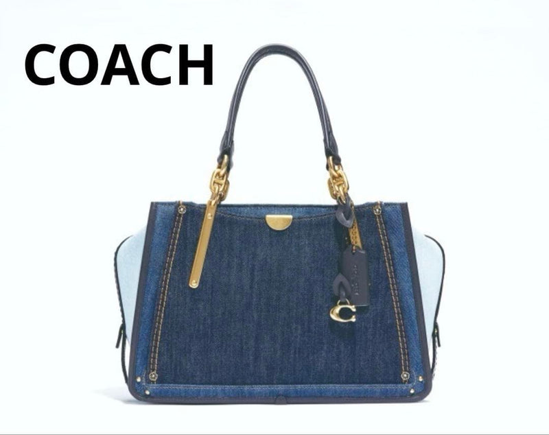 Coach Coachella Dreamer 21 Bag Denim Leather Color Block Gold H14 W21 D10cm
