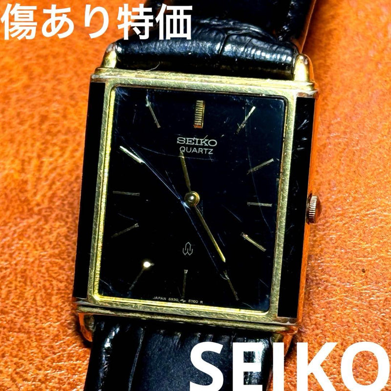 SEIKO Quartz 5930-5640 Rectangular 26mm Black Dial Gold Black Two-Tone Watch
