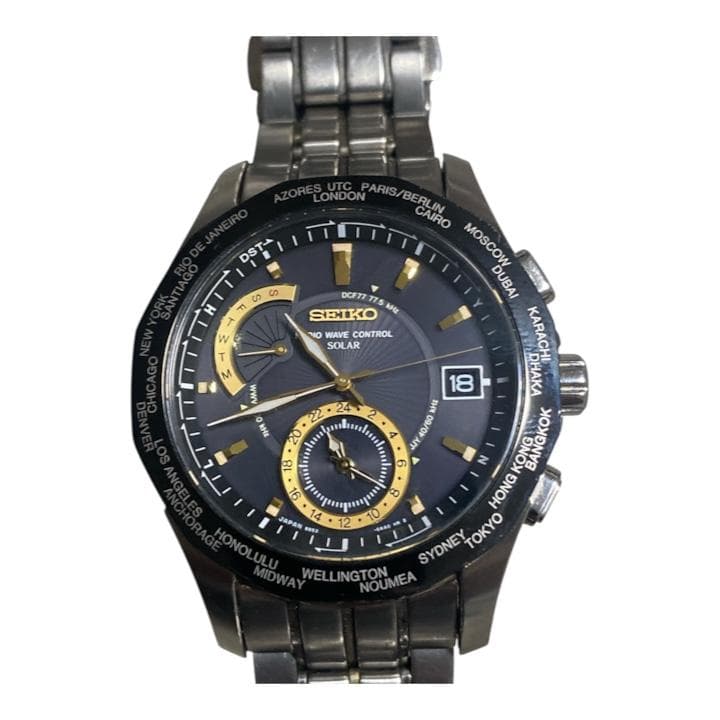 SEIKO Brightz 8B53-0AA1 Solar Radio Wave Titanium 40mm Black Gold World Time