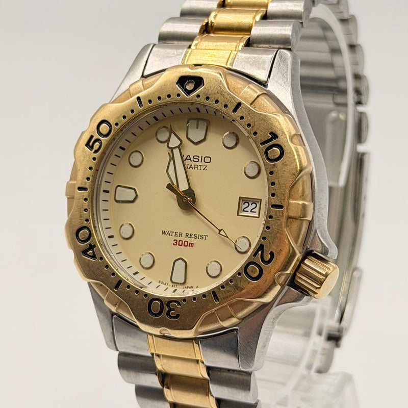 CASIO MDP-801 Air Diver Quartz Two-Tone Stainless Steel Watch 16.5cm Band