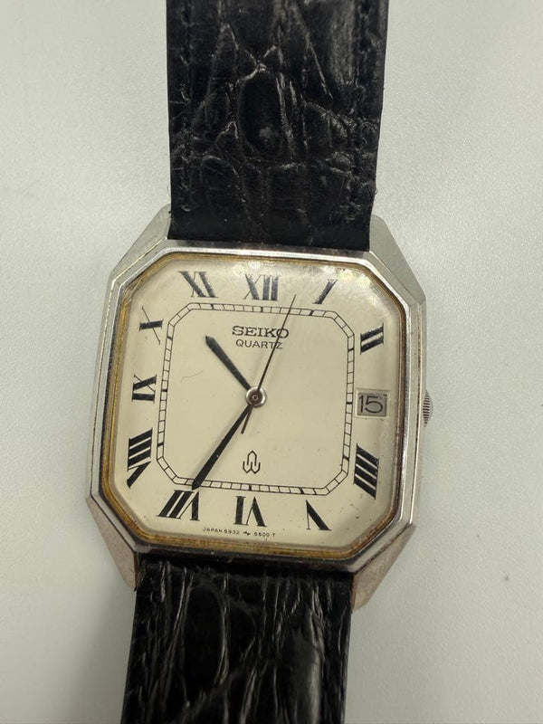 Seiko Chariot Tank 5932-5011 Watch Quartz Stainless Steel Roman Dial Black