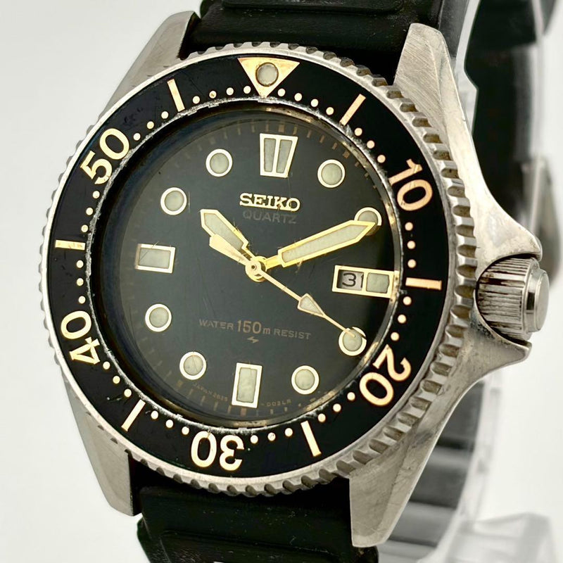 Seiko 2625-0010 Quartz 150M Diver Water Resistant Black Dial 35mm Date Watch