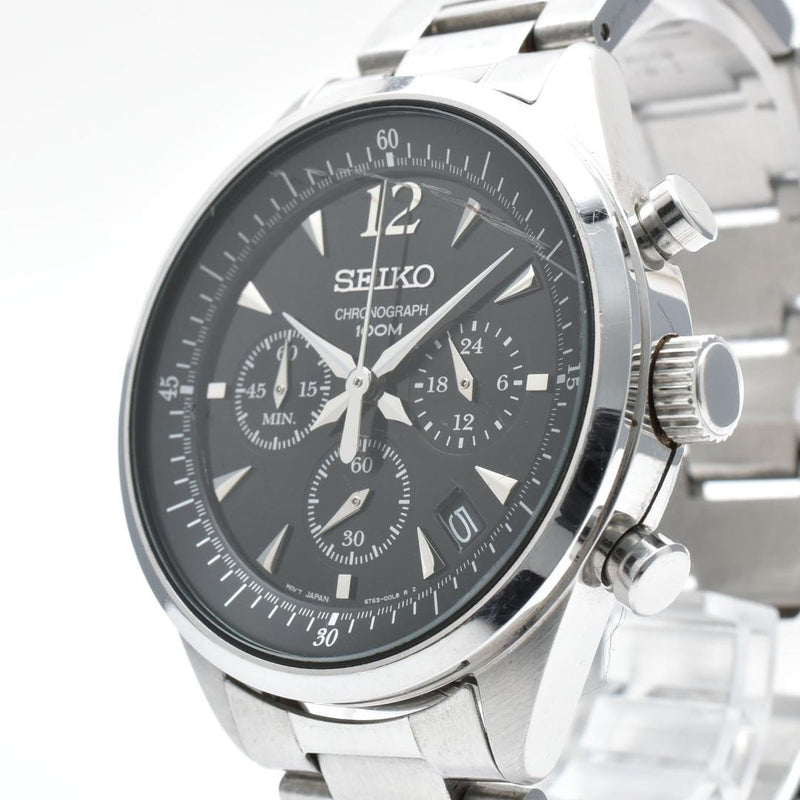 SEIKO Mens 6T63-00F0 Quartz Chronograph Watch Stainless Steel Black Dial