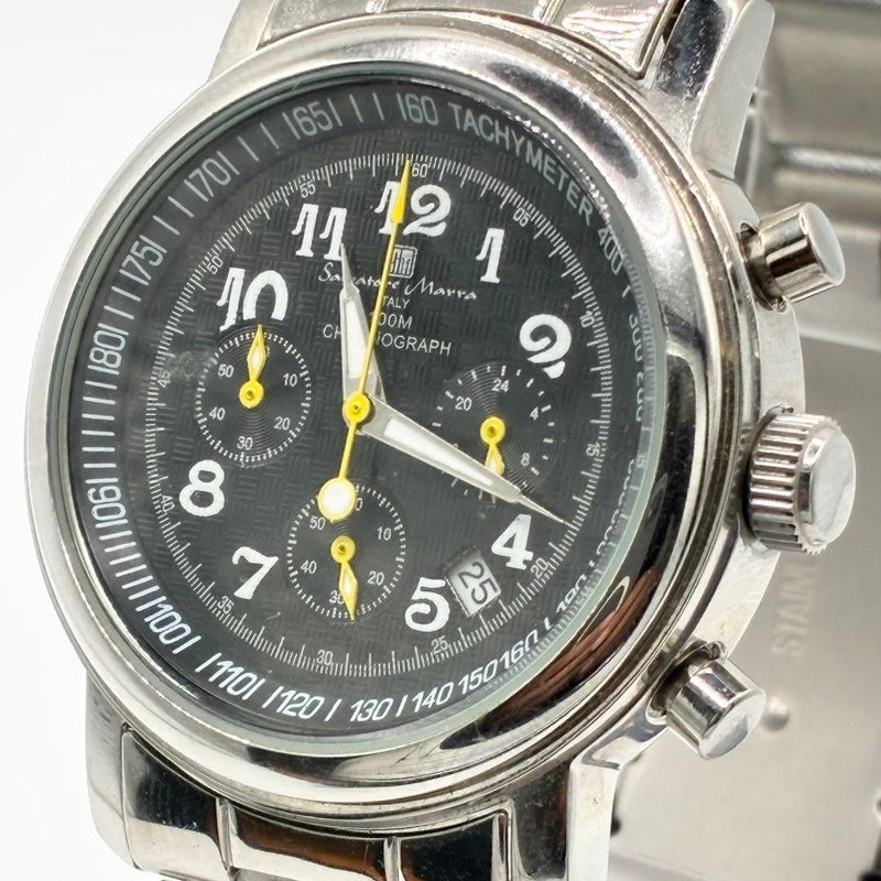 Salvatore Marra SM-5018 Quartz Chronograph Watch 39.8mm Black Dial Silver Band