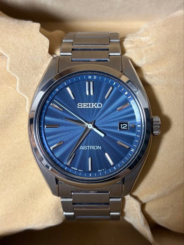 SEIKO ASTRON NEXTER SBXY031 7B72-0AD0 Titanium Solar Radio Blue Dial Silver