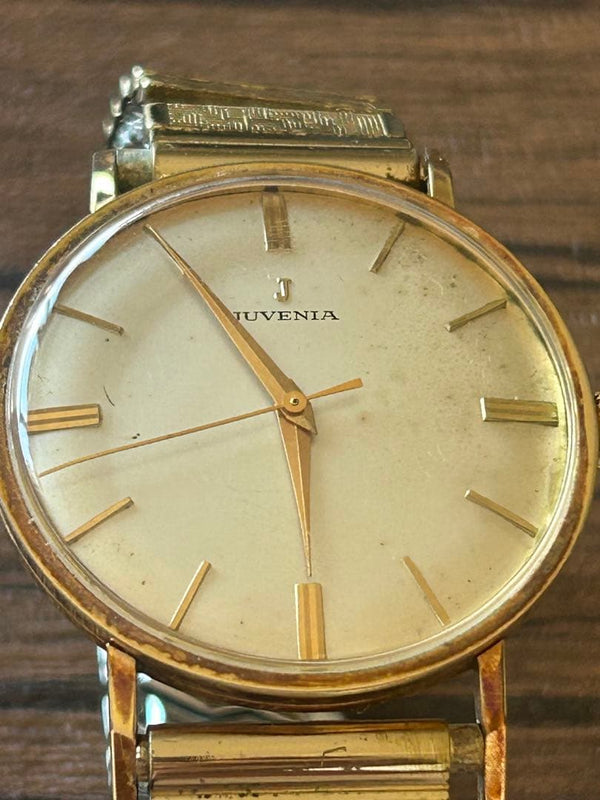 JUVENIA Manual Winding Movement Gold Tone Case Off-white Dial Wristwatch