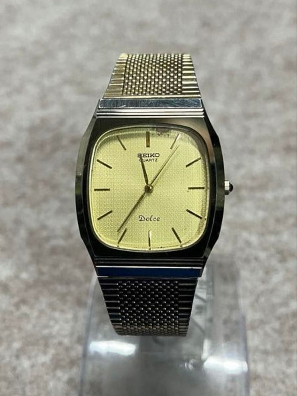 SEIKO Dolce 7731-5091 Quartz Gold Dial Square Case Mesh Bracelet Mens Watch