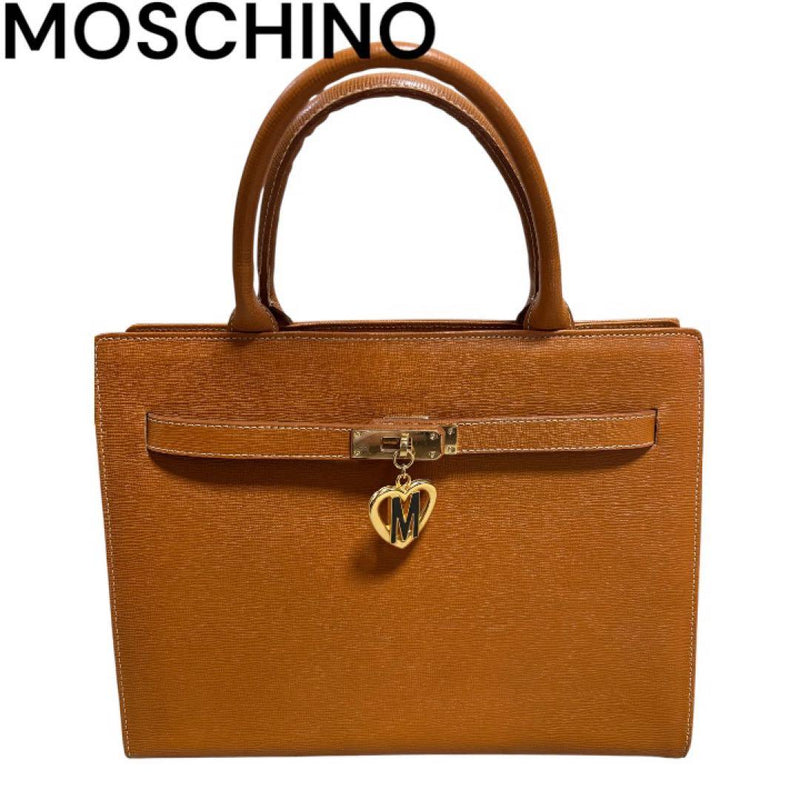 MOSCHINO Heart Charm Handbag Brown 32.5cm Width 25cm Height 11cm Depth